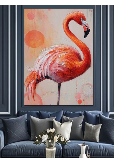 Ahşap Tablo Pembe Flamingo Kuşu İllüstrasyon