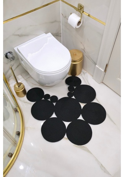 El Yapımı Bohem Jüt, Hasır, Paspas, Banyo Paspası, Klozet Önü Paspası, Klozet Paspas, Çift Taraflı Siyah