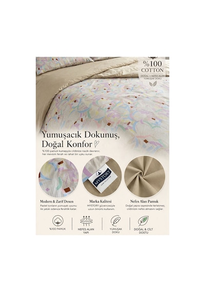 %100 Pamuk Çift Kişilik Nevresim Takımı Lanure Krem Cappicino Krem