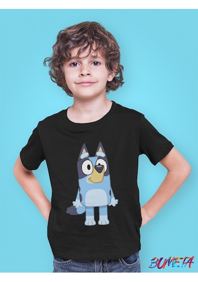 Bumeta Bluey Sevimli Köpek Kardeşler Bluey Çocuk Tişört T-shirt Siyah