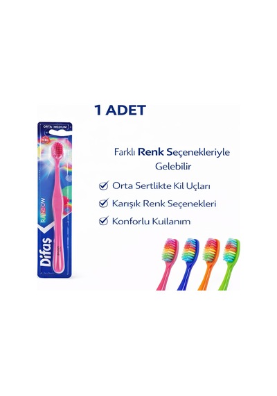 Difas Rainbow Orta Sert Diş Fırçası Medium 1adet