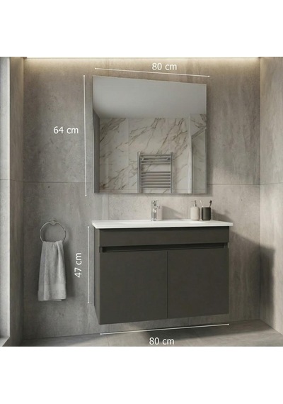 Creavit Flexio 80 Cm Katlanabilir Banyo Dolabı Antrasit Set