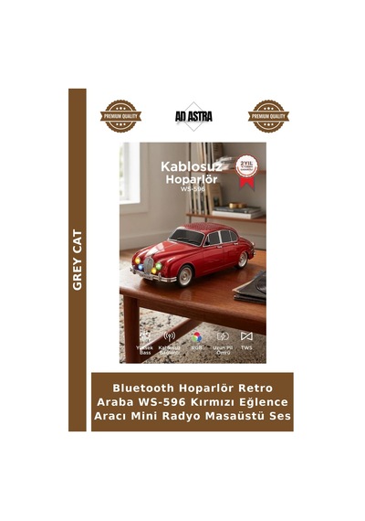 Bluetooth Hoparlör Retro Araba Ws-596 Kırmızı Eğlence Aracı Mini Radyo Masaüstü Ses