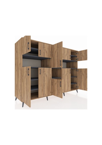 Kronos Dolap 14 Raflı 10 Kapaklı 220x59x163 Çam-çam/antrasit Atlas Çam/antrasıt - Atlas Çam
