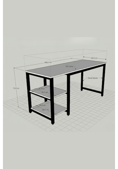 Reflekta Raflı Oyuncu Masası 60x160 Cm. Gaming Masa Demonte Beyaz-beyaz