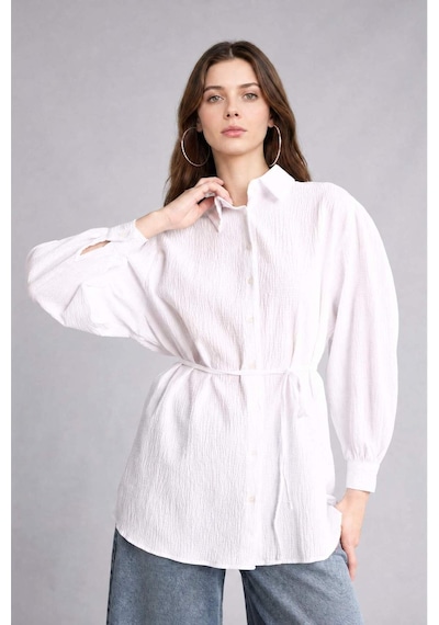 Defacto Relax Fıt Kırışık Dokulu Kumaş Uzun Kollu Beyaz Tunik H7714ax26hswt16 Beyaz-wt16