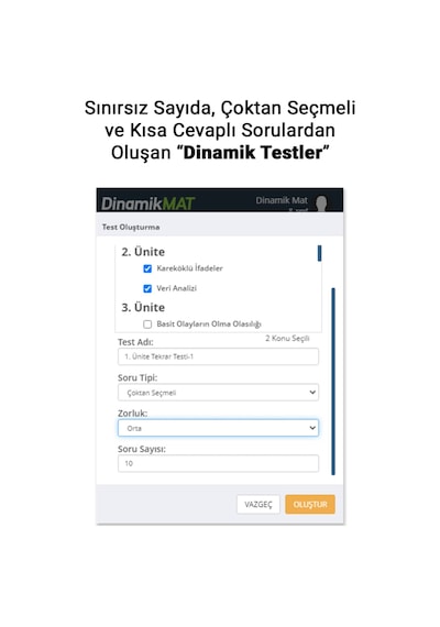 8. Sınıf Sonsuz Sayıda Soru Üreten Matematik Soru Bankası Uygulaması (Sadece Dijital Lisans)