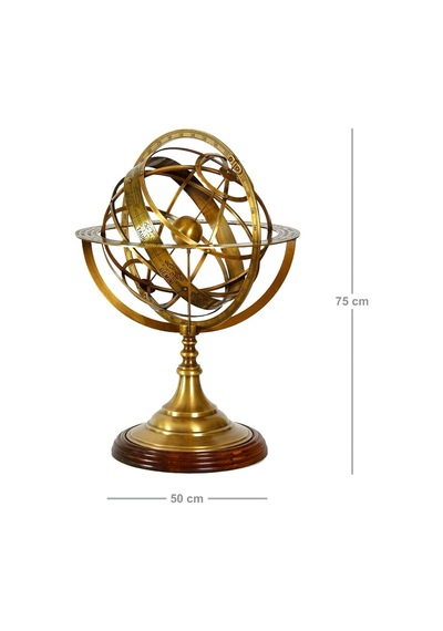 Pirinç Horoskop Ahşap Standlı Lüks Dekoratif Gökküre 75 Cm