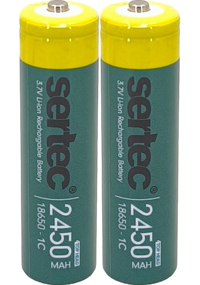 Sertec 18650 1c Şarjlı Pil 2450mah Çıkıntılı Başlıklı Fener Pili 3.7v Li-ion 2li
