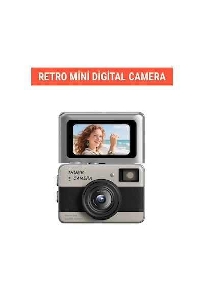 Retro Mini Dijital Kamera 1080p 1.47 İnç Flip Ekranlı Flaşlı Selfie Vlog Kamerası 4gb Sd Hediyeli Siyah Çok Renkli