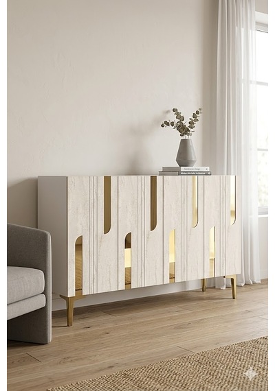 Ka1231btg Nota Konsol Ve Tv Sehpası Beyaz-traverten-gold 120cm