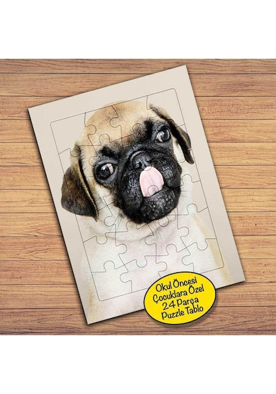Sevimli Hayvan Buldog Köpek Çocuklara Özel Puzzle Yapboz Tablo-64830