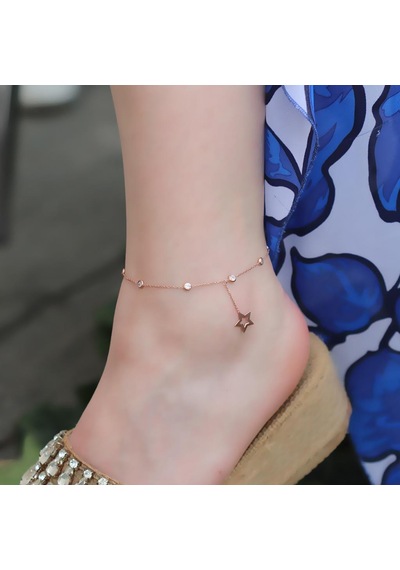 Yıldız Zirkon Taşlı Rose Gold Kaplama Gümüş Halhal Gümüş