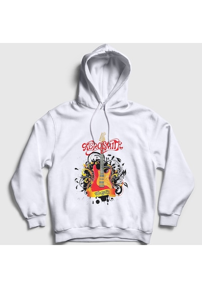 Presmono Unisex Gitar Aerosmith Kapüşonlu Sweatshirt Beyaz
