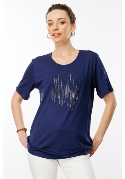 Desen Kadın Sıfır Yaka Taş Baskılı Penye T-shirt Lacivert Desen Kadın Sıfır Yaka Taş Baskılı Penye T-shirt Lacivert