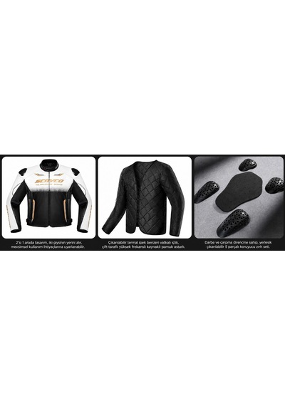 Motoanl Motosiklet Montu 4 Mevsim Sport Racing Mont Pu Leather Black-gold