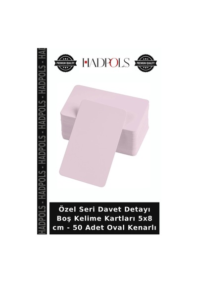 Özel Seri Davet Detayı Boş Kelime Kartları 5x8 Cm - 50 Adet Oval Kenarlı