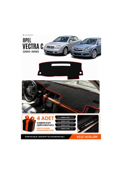 Opel Vectra C 2002-2008 Uyumlu Torpido Örtüsü, Torpido Kılıfı - Siyah Kırmızı