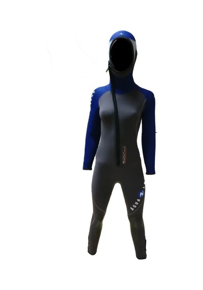 Aqualung 5.5mm Şapkalı Fullsuite Sharm Bayan Dalış Elbisesi Size:2 Mavi - Siyah