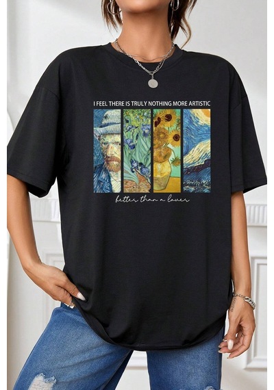 Unisex Artistic Baskılı Tasarım Tshirt Siyah