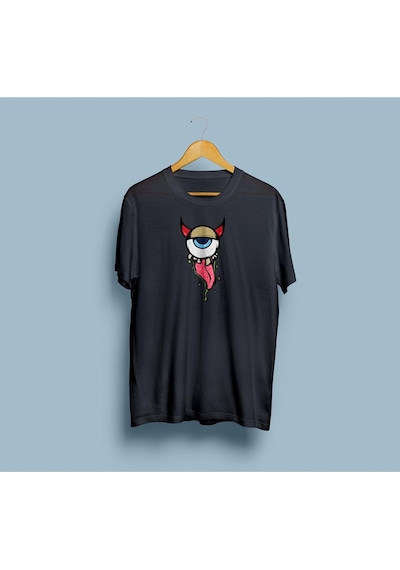 Oversize Vektör Göz Tasarım Art Unisex T-shirt Siyah