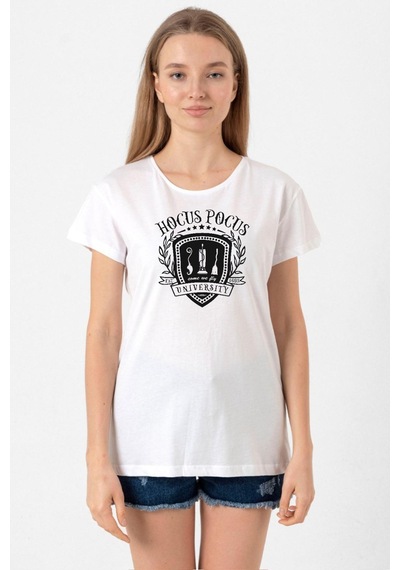 Hocus Pocus University Beyaz Kadın Bisiklet Yaka Tshirt 001