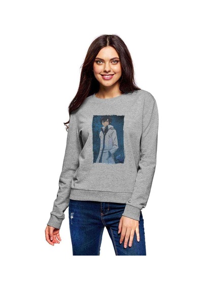 Anime Fairy Tail Glass Guild Emblem Baskılı Gri Kadın Sweatshirt (534620481)