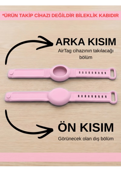 Beylini Airtag Yuvalı Bileklik Çocuk Yaşlı Alzahimer Demans  Bilekliği Boş Airtag Yuvalı Renkli Pembe
