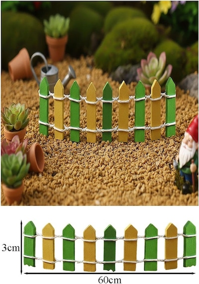 Mini Yeşil Renkli Bahçe Çiti 1 Adet 3x60 Cm Teraryum Okul Ev Proje Renkli Minyatür Çit Ahşap Dekor