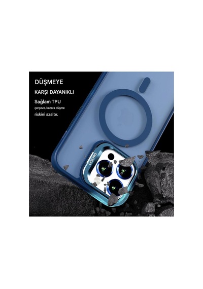 İphone 11 Uyumlu Magsafe Kılıf Mıknatıslı Standlı Darbeye Dayanıklı Mat Şeffaf Arka Kapak Lens Hediyeli Lacivert