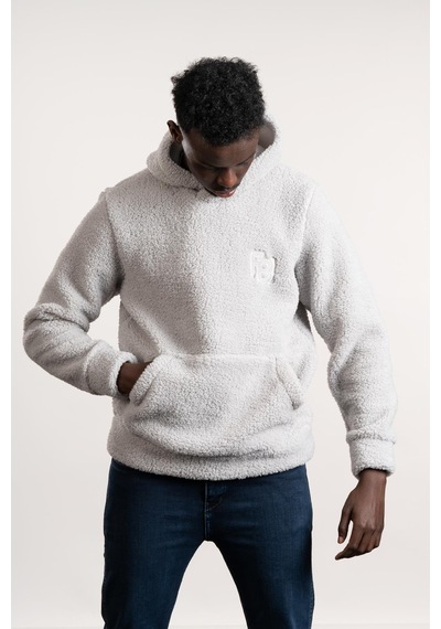 Fbı Kapşonlu Kanguru Cepli Slimfit Peluş Sweatshirt Gri
