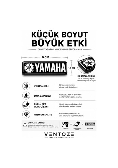 Yamaha Damla Etiket 3d Reçine Logo Sticker Oto Araç İçi Dekoratif Aksesuar 6x1,5 Cm