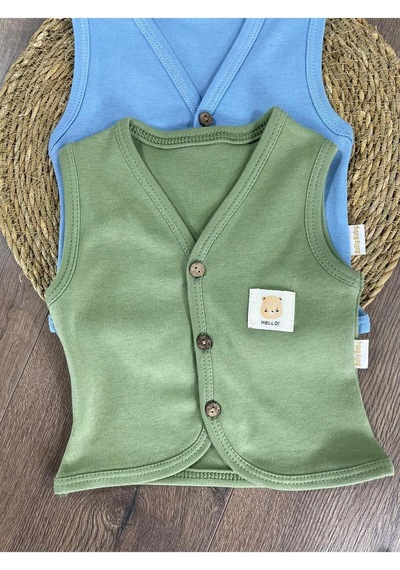 Bebicix 3'lü Yelek Seti %100 Organik Pamuk Mevsimlik Unisex Yesil