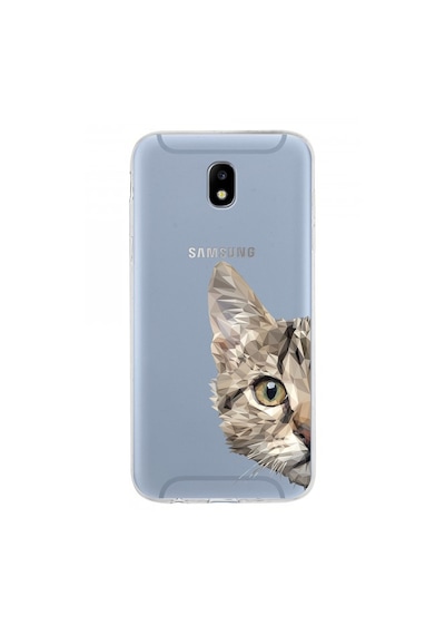 Samsung Galaxy Uyumlu J5 Pro Kapak Catface Tasarımlı Şeffaf Silikon Kılıf Şeffaf