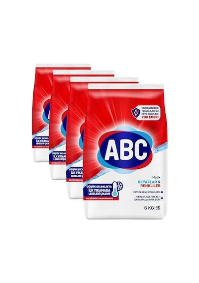 Abc Deterjan Matik Beyazlar & Renkliler 6 Kg 4 Paketi