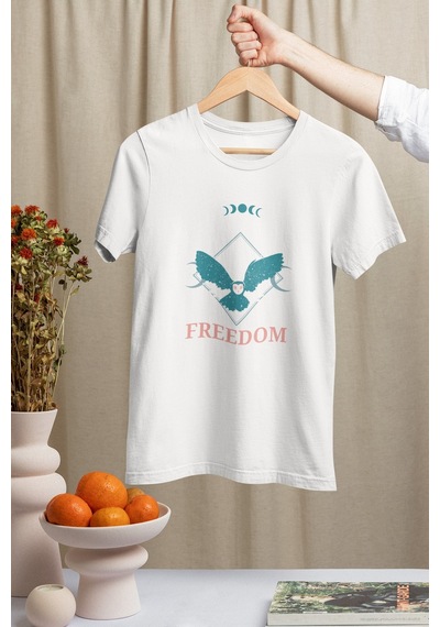 Noıssey Freedom Tasarımlı Unisex Oversize Beyaz T-shirt