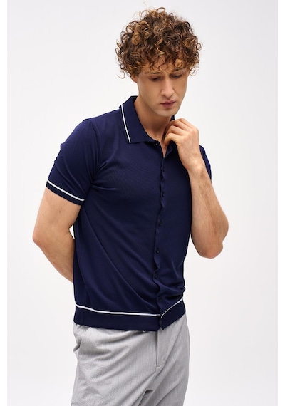 İgs Lacivert Slim Fit Dar Kalıp Düğmeli Polo Yaka Desenli Kısa Kollu Triko Tişört-16313 İgs Lacivert Slim Fit Dar Kalıp Düğmeli Polo Yaka Desenli Kısa Kollu Triko Tişört-16313