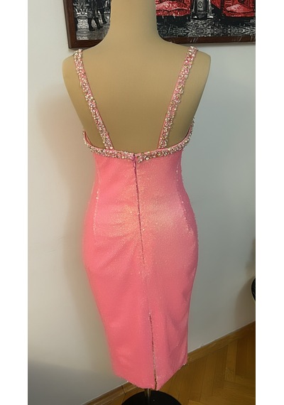 Chica Rosa Fashion Swarowski Taş, İnci Ve Boncuk İşlemeli Pembe Elbise Pearl