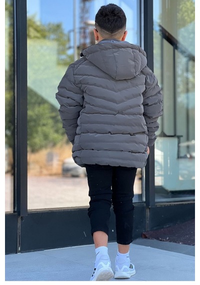 Pina Kids Erkek Çocuk Çıkarılabilir Kapüşonlu Sık Dikişli Nova Kumaş Kışlık Şişme Mont Km4016 Füme