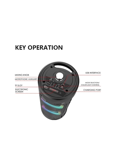 Bluetooth Hoparlör Sd Kart Usb Girişli Mikrofonlu Led Işıklı Şarjlı Kablosuz Speaker