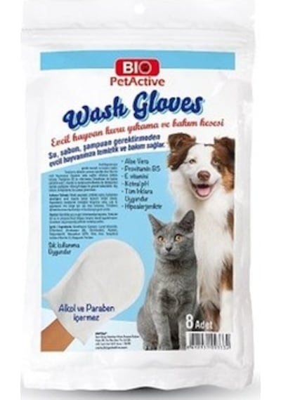 Bio Petactive Wash Gloves Köpek Kuru Yıkama Bakım Kesesi 8'li