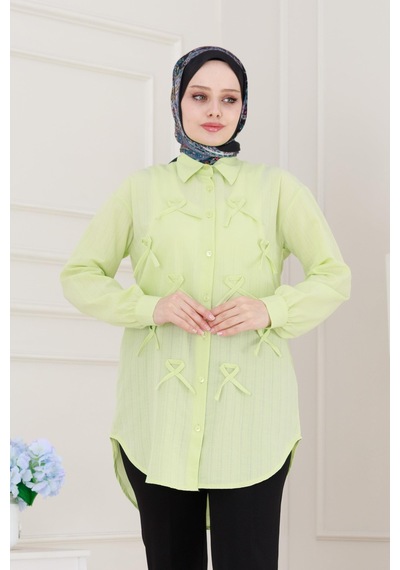 Sevitli Önü Fiyonk Detaylı Keten Tunik-sarı-5112 Sarı