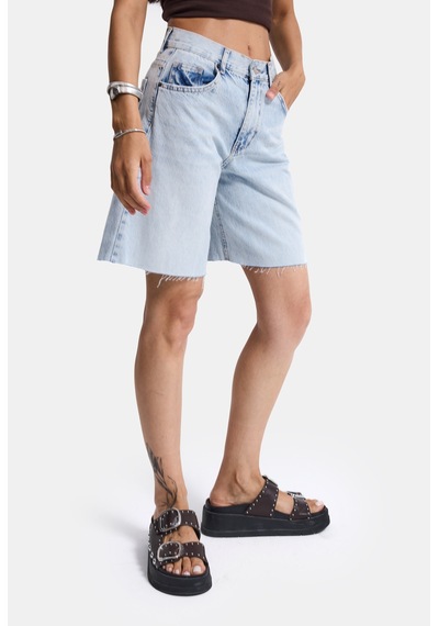 Itsbasic Kadın Ice 4s6-3 Midi Boy %100 Koton Relax Fit Denim Şort Ice Rengi