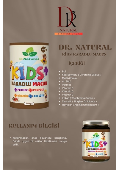 Dr. Natural Kakao Arı Sütü Propolis Pekmez ve Vitamin Çocuk Macunu 240 G