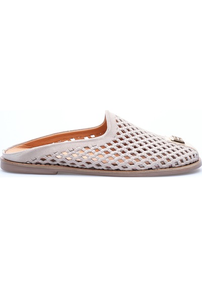 Analin Shoes Kadın Hakiki Deri Delikli Günlük Rahat Terlik Vizon