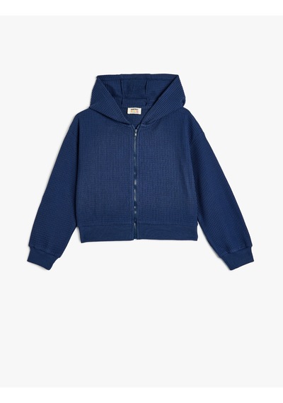 Koton Kapşonlu Fermuarlı Sweatshirt Uzun Kollu Dokulu Lacivert 5wkg10321ak Lacivert