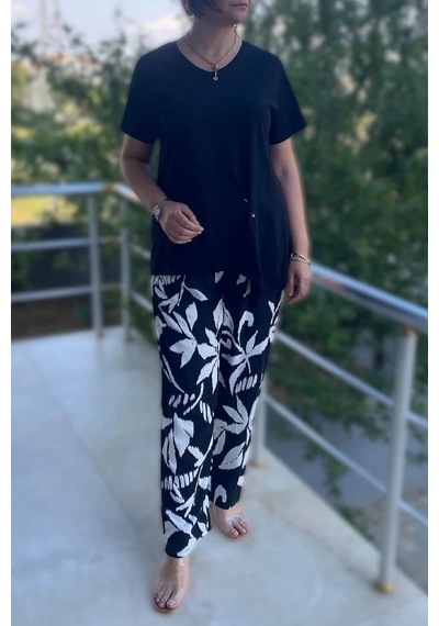 Mia Butik Büyük Beden Bahar Takım Siyah-beyaz Siyah-beyaz
