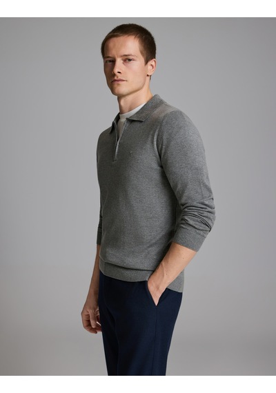 Pierre Cardin Gri Melanj Slim Fit Fermuarlı Polo Yaka Basic Triko Kazak 50333917-vr086 Pierre Cardin Gri Melanj Slim Fit Fermuarlı Polo Yaka Basic Triko Kazak 50333917-vr086