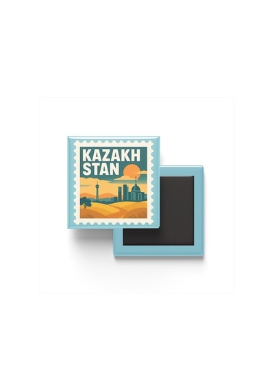 Buzdolap Magneti Kazakistan Astana Renkli Posta Pulu Temalı - 9x9 Cm