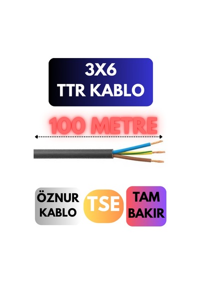 Öznur 3x6 Ttr Kablo Metre Seçenekli Siyah - 100 Metre